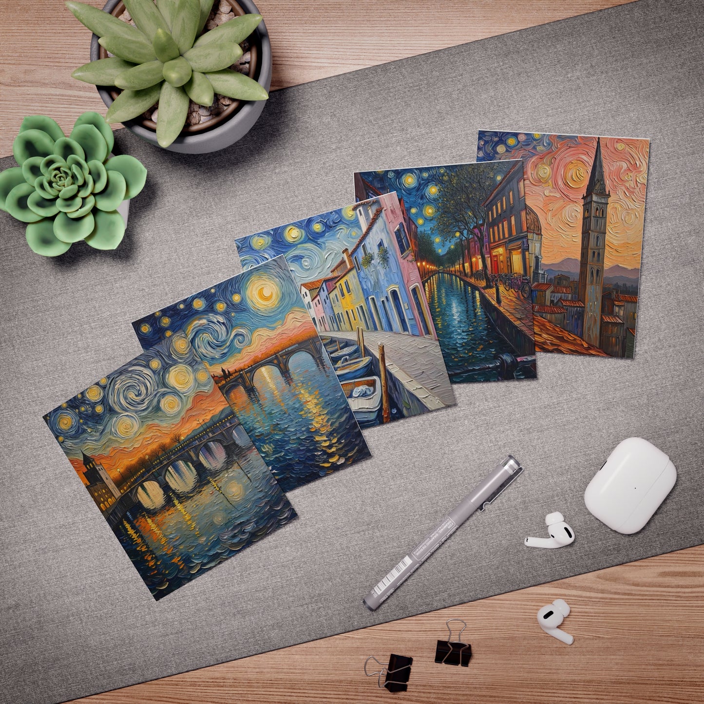 Starry Cityscape Greeting Cards (5-Pack)