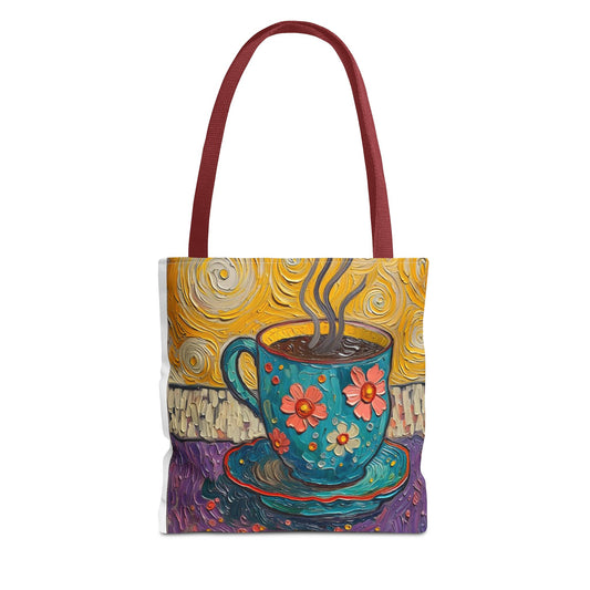 Floral Coffee Cup Tote Bag | Colorful Swirl Art Coffee Tote