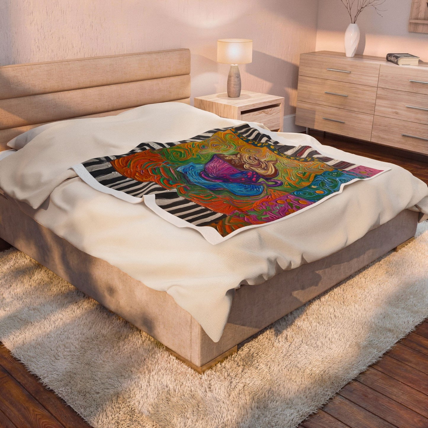 Whimsical Swirl Coffee Cup Velveteen Blanket | Colorful Teacup Art Throw