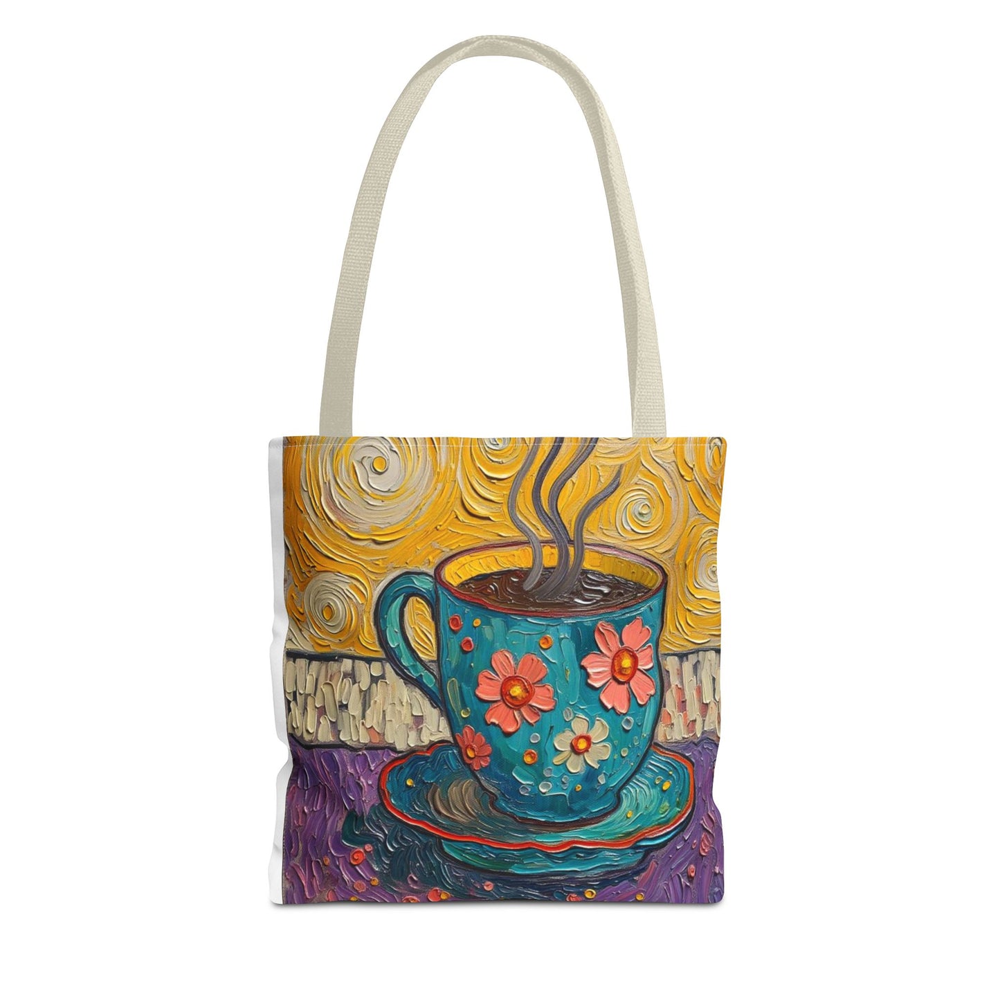 Floral Coffee Cup Tote Bag | Colorful Swirl Art Coffee Tote