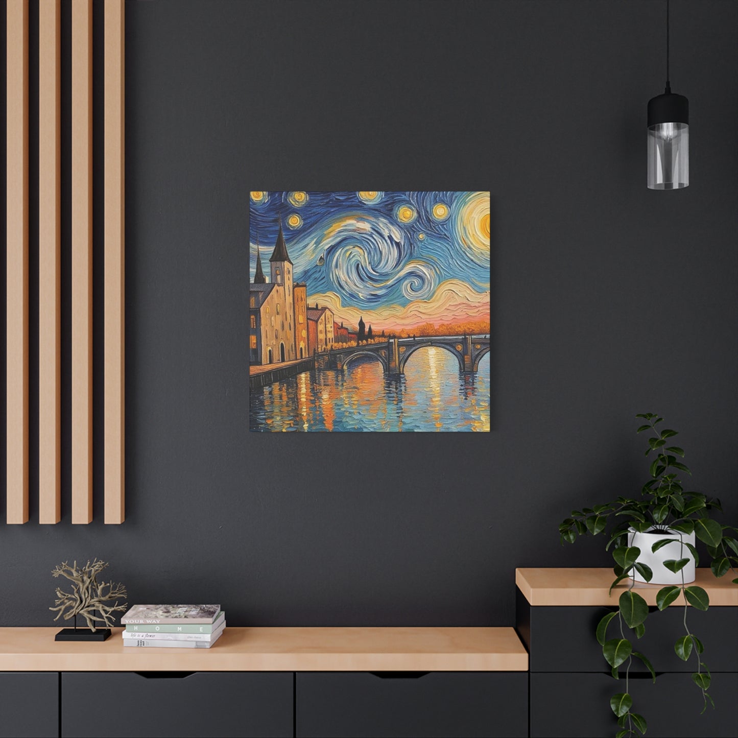 Van Gogh Style Arno River Bridge Canvas — Matte Stretched Wall Art