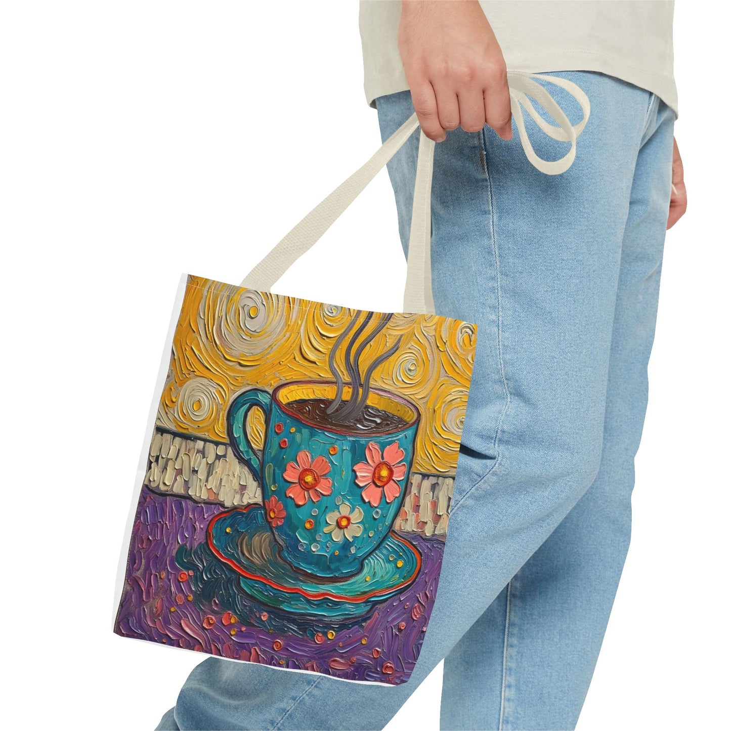 Floral Coffee Cup Tote Bag | Colorful Swirl Art Coffee Tote