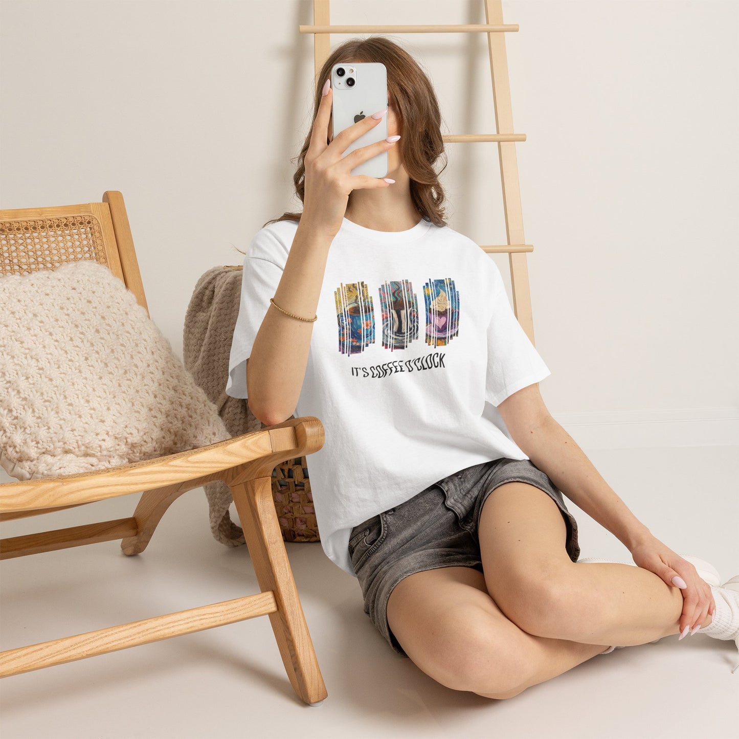 Coffee Cup Fragmented Graphic Tee — Colorful Modern Art T‑Shirt
