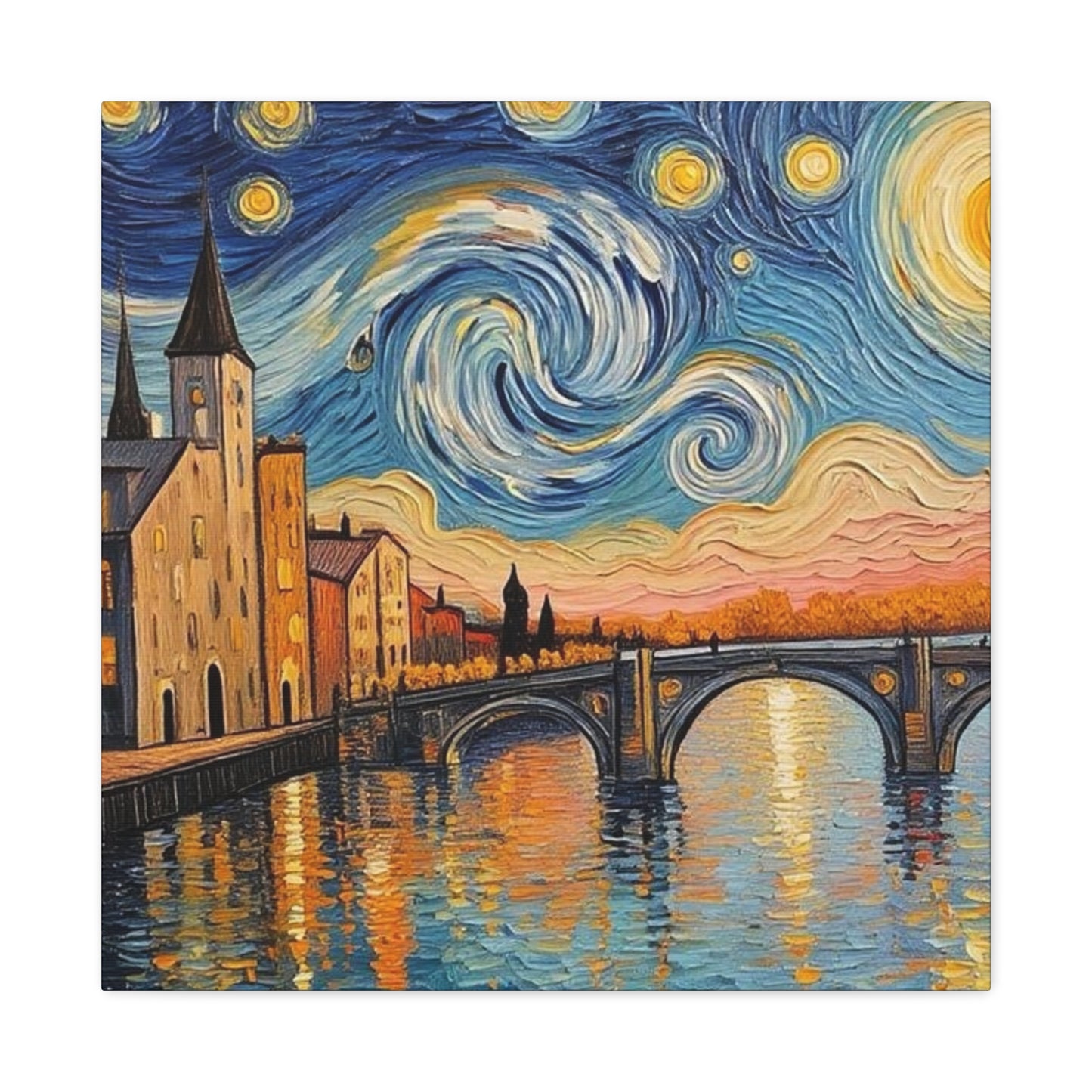 Van Gogh Style Arno River Bridge Canvas — Matte Stretched Wall Art