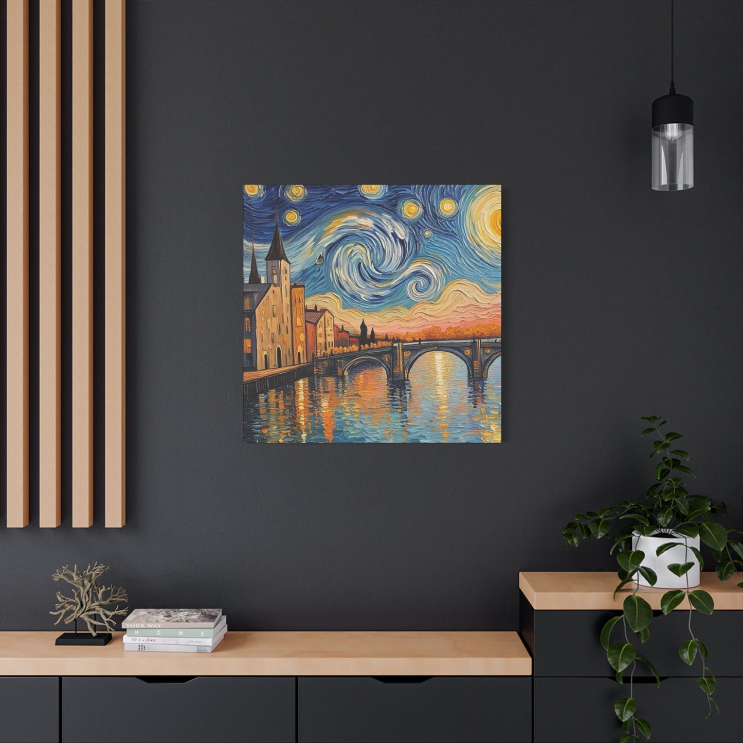 Van Gogh Style Arno River Bridge Canvas — Matte Stretched Wall Art