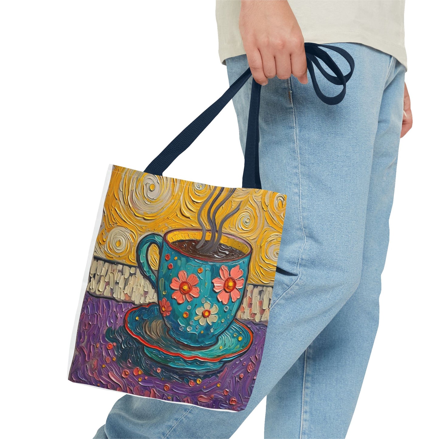 Floral Coffee Cup Tote Bag | Colorful Swirl Art Coffee Tote