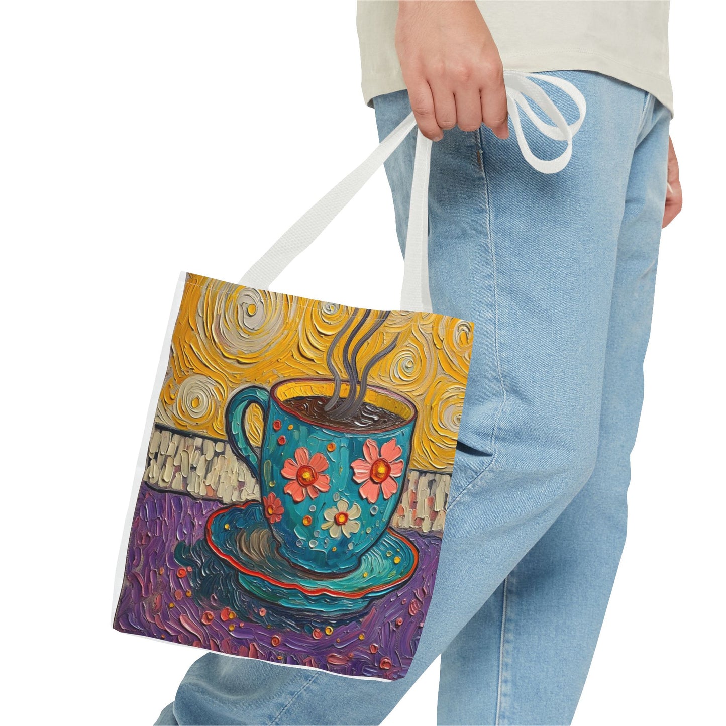 Floral Coffee Cup Tote Bag | Colorful Swirl Art Coffee Tote