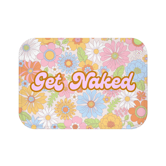 Bath Mat — 'Get Naked' Retro Floral Bathroom Mat