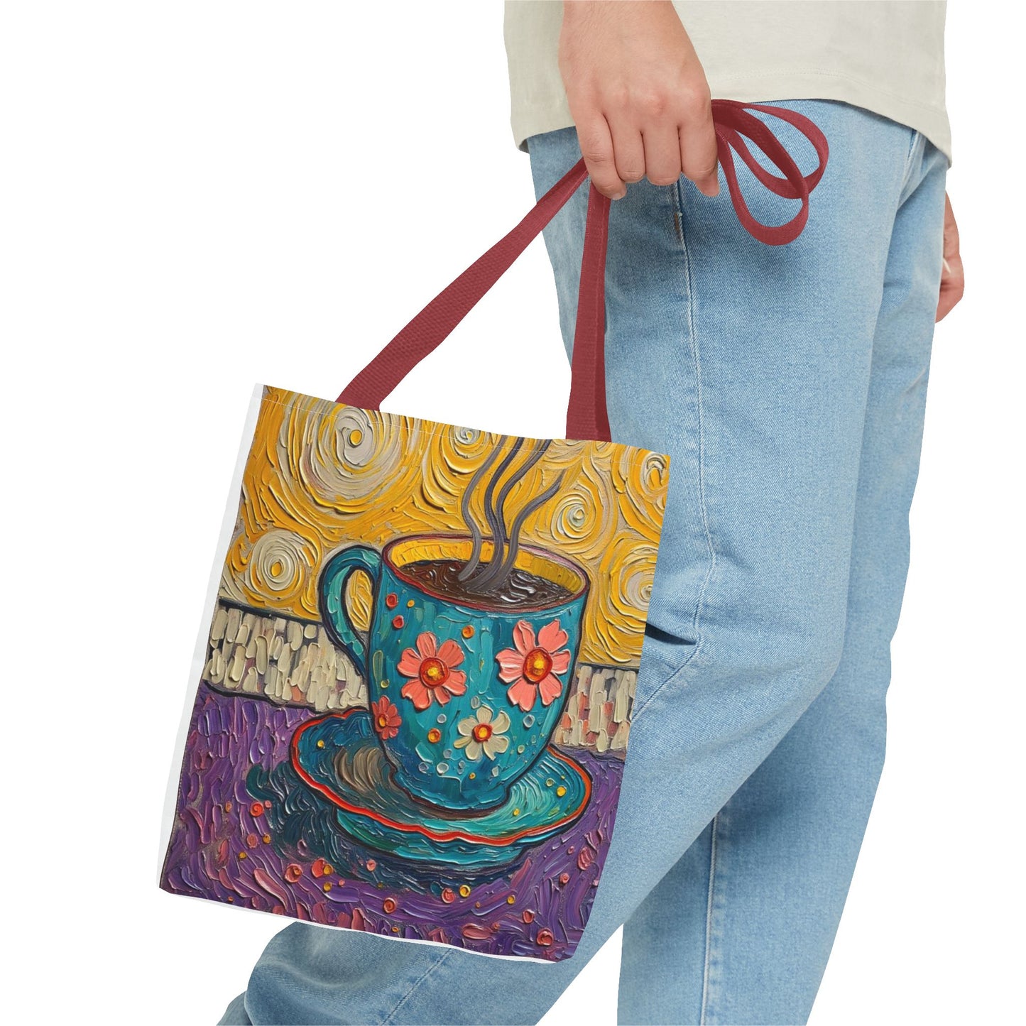 Floral Coffee Cup Tote Bag | Colorful Swirl Art Coffee Tote