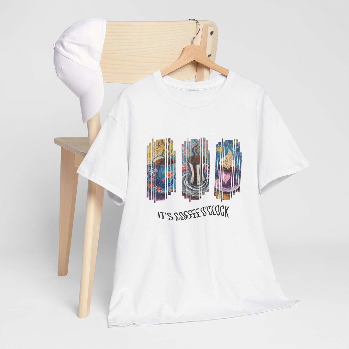 Coffee Cup Fragmented Graphic Tee — Colorful Modern Art T‑Shirt