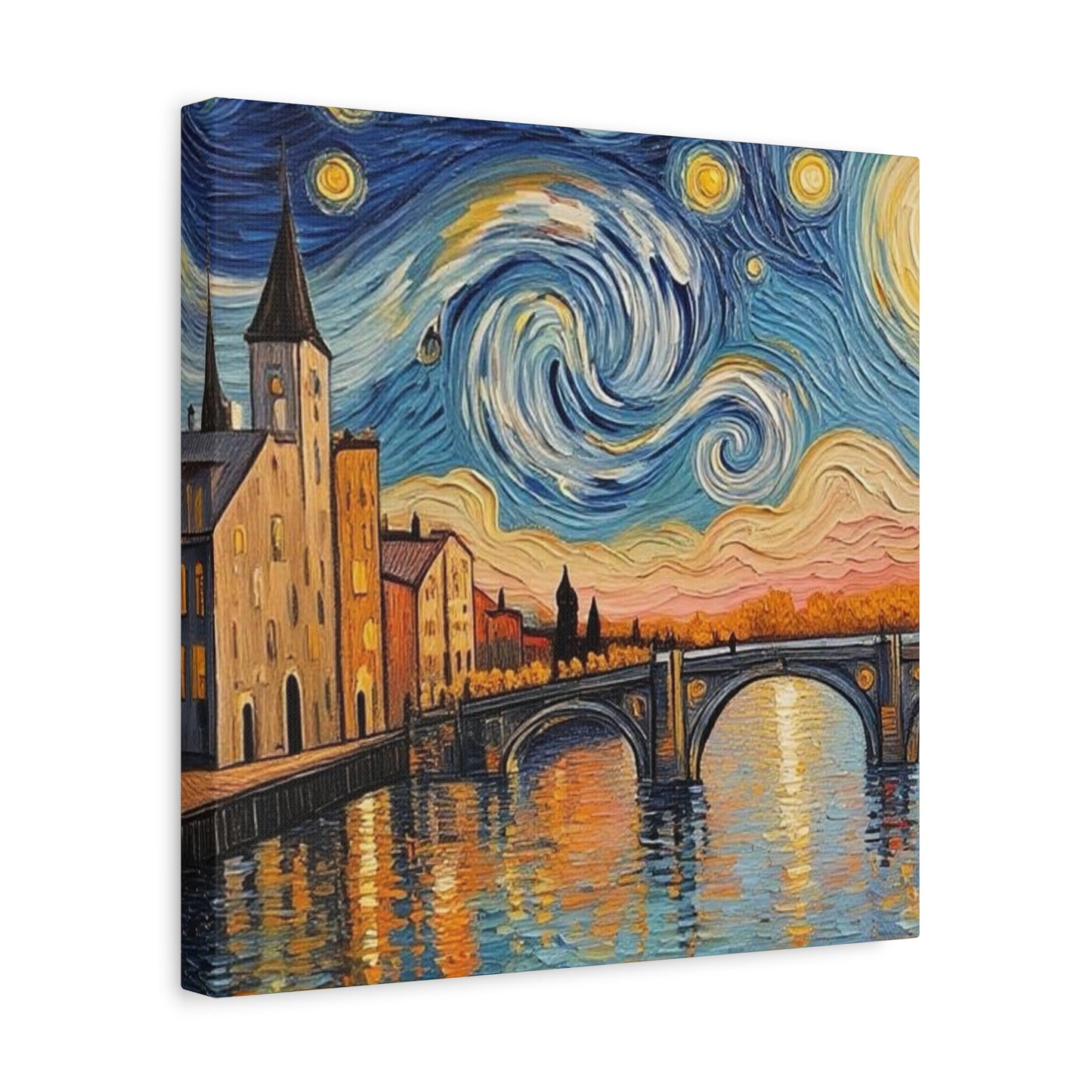 Van Gogh Style Arno River Bridge Canvas — Matte Stretched Wall Art