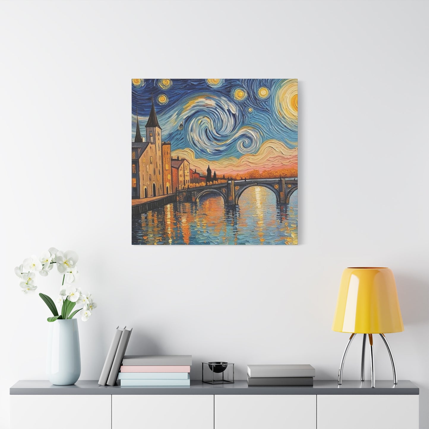 Van Gogh Style Arno River Bridge Canvas — Matte Stretched Wall Art