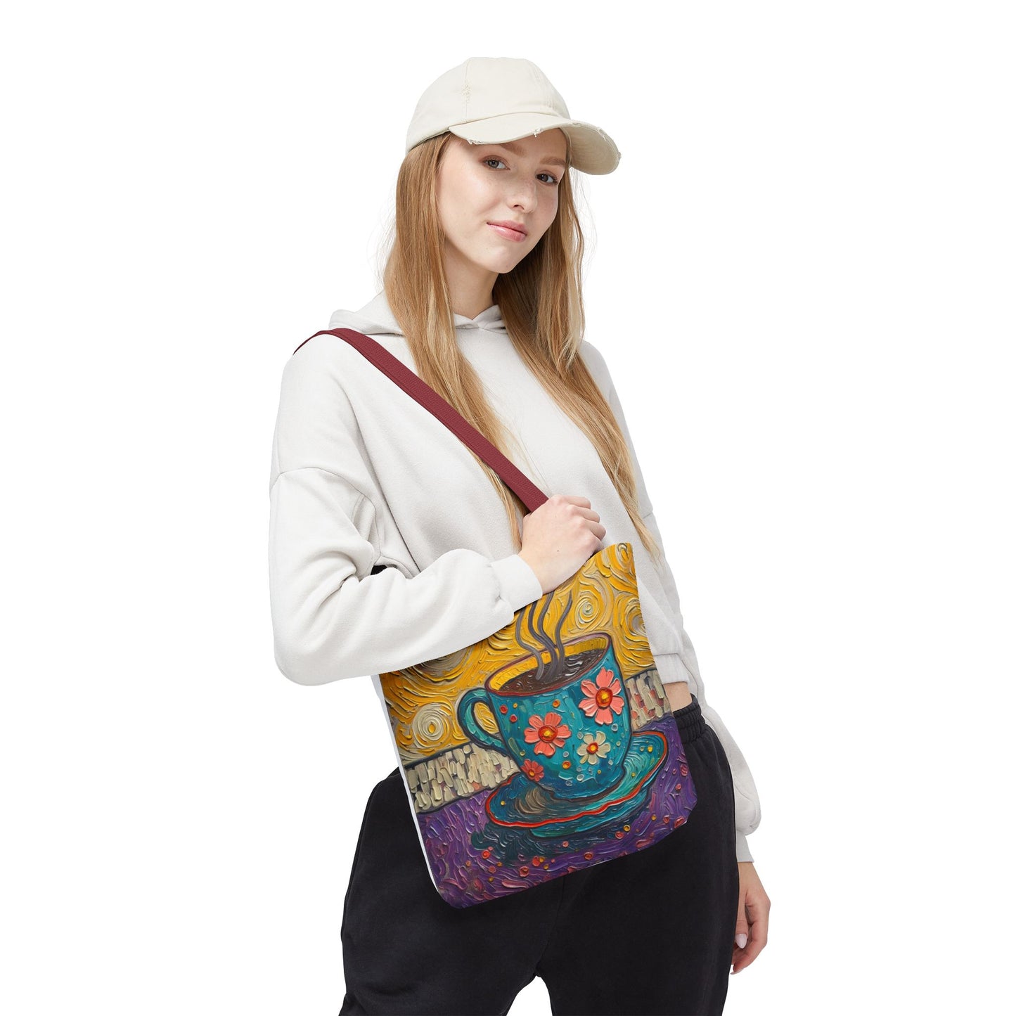 Floral Coffee Cup Tote Bag | Colorful Swirl Art Coffee Tote