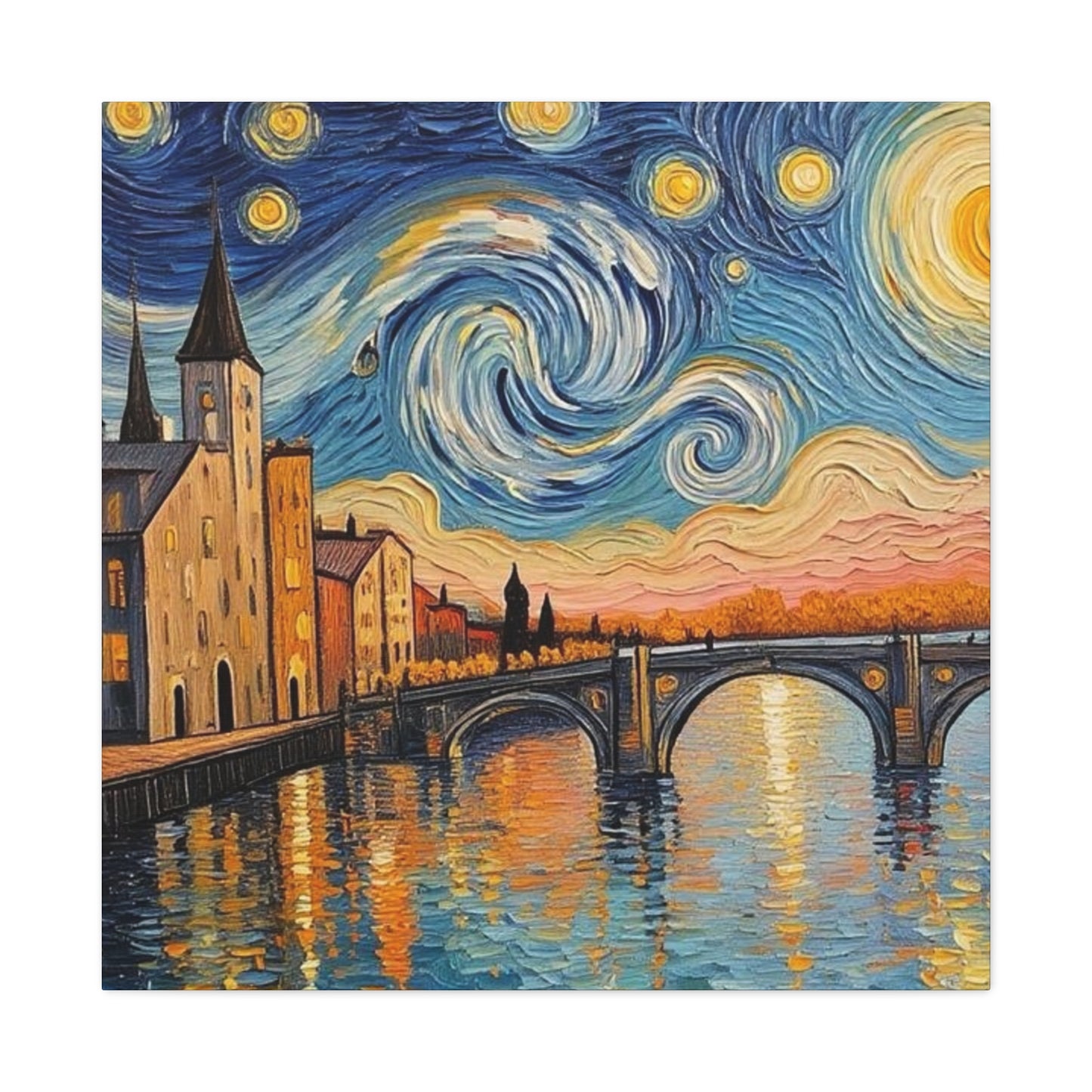 Van Gogh Style Arno River Bridge Canvas — Matte Stretched Wall Art