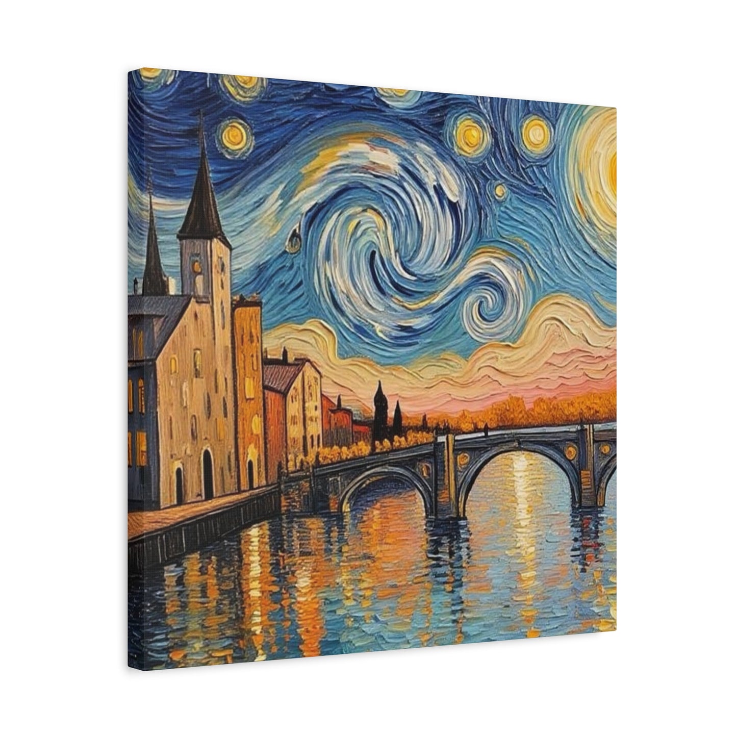 Van Gogh Style Arno River Bridge Canvas — Matte Stretched Wall Art