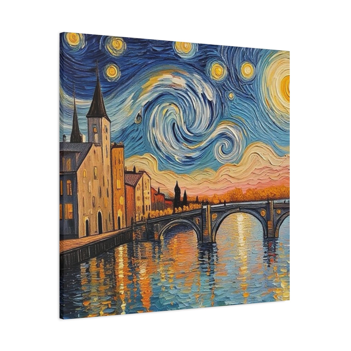 Van Gogh Style Arno River Bridge Canvas — Matte Stretched Wall Art