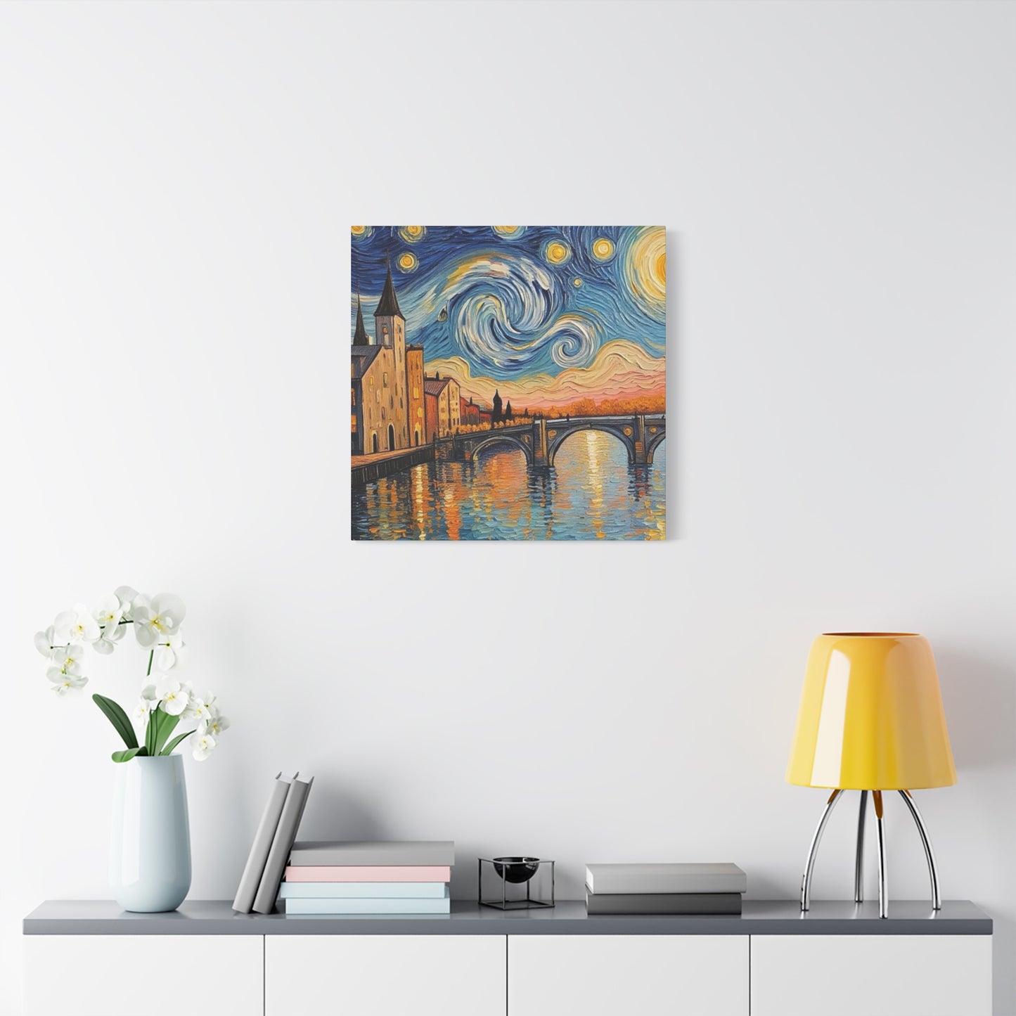 Van Gogh Style Arno River Bridge Canvas — Matte Stretched Wall Art