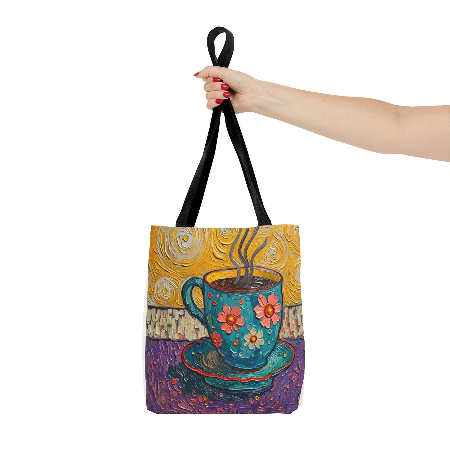 Floral Coffee Cup Tote Bag | Colorful Swirl Art Coffee Tote