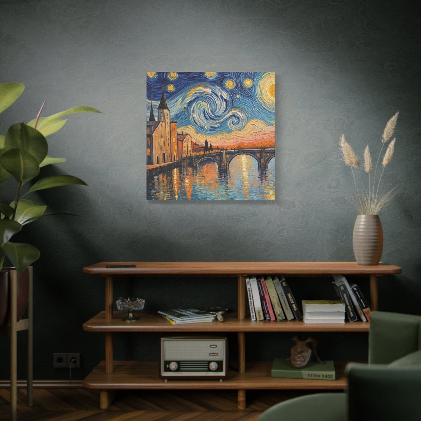 Van Gogh Style Arno River Bridge Canvas — Matte Stretched Wall Art