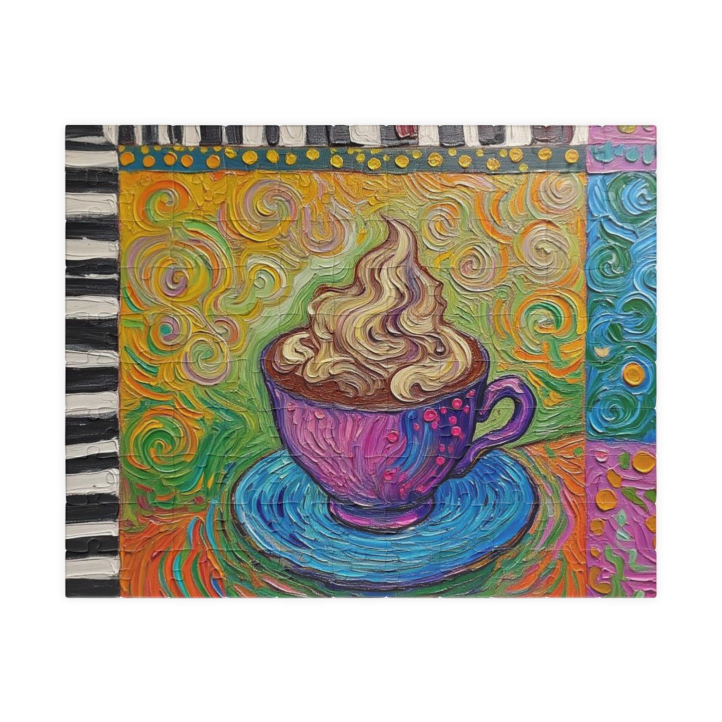 Colorful Whimsical Coffee Cup Puzzle – 110/252/520/1014-Piece Art Jigsaw