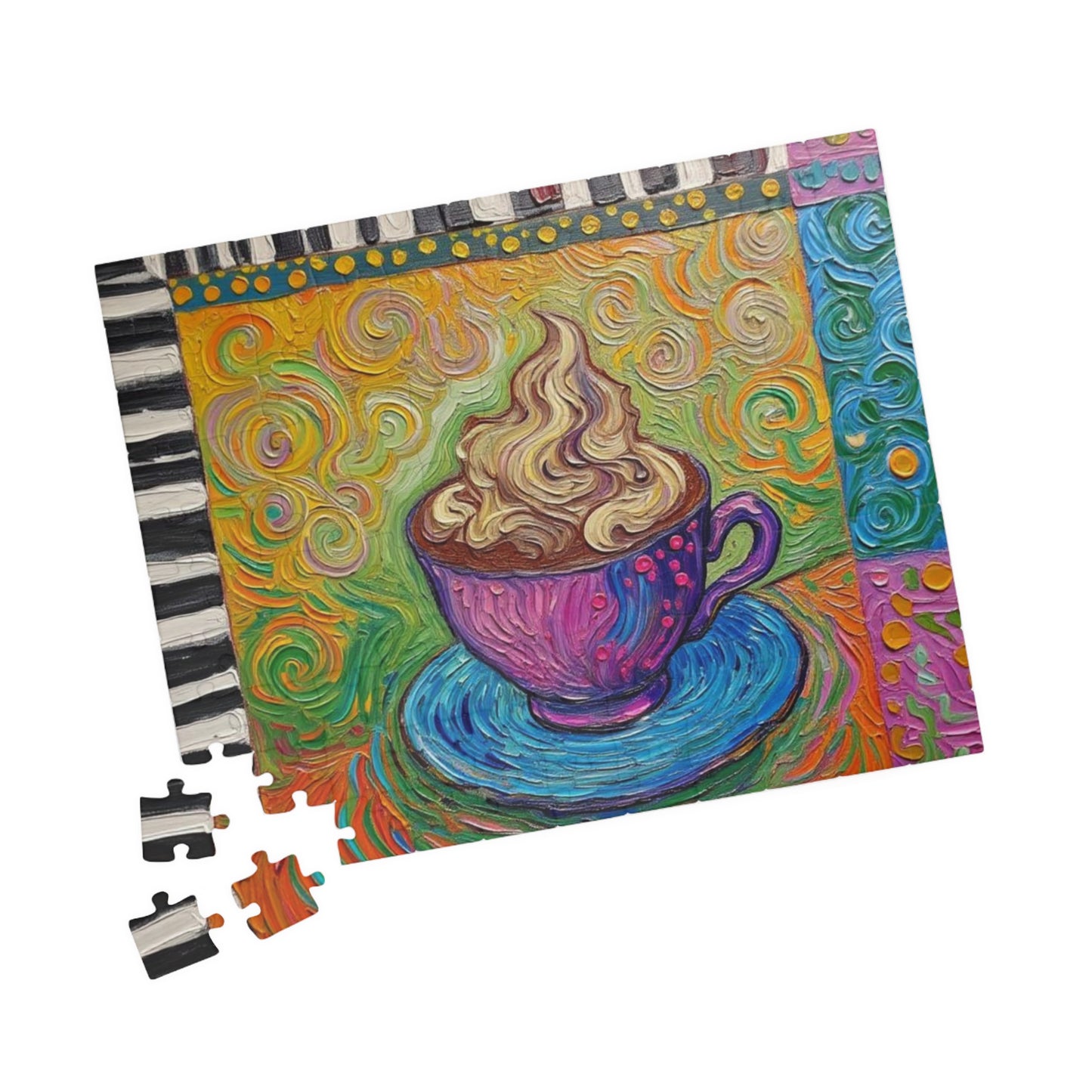 Colorful Whimsical Coffee Cup Puzzle – 110/252/520/1014-Piece Art Jigsaw