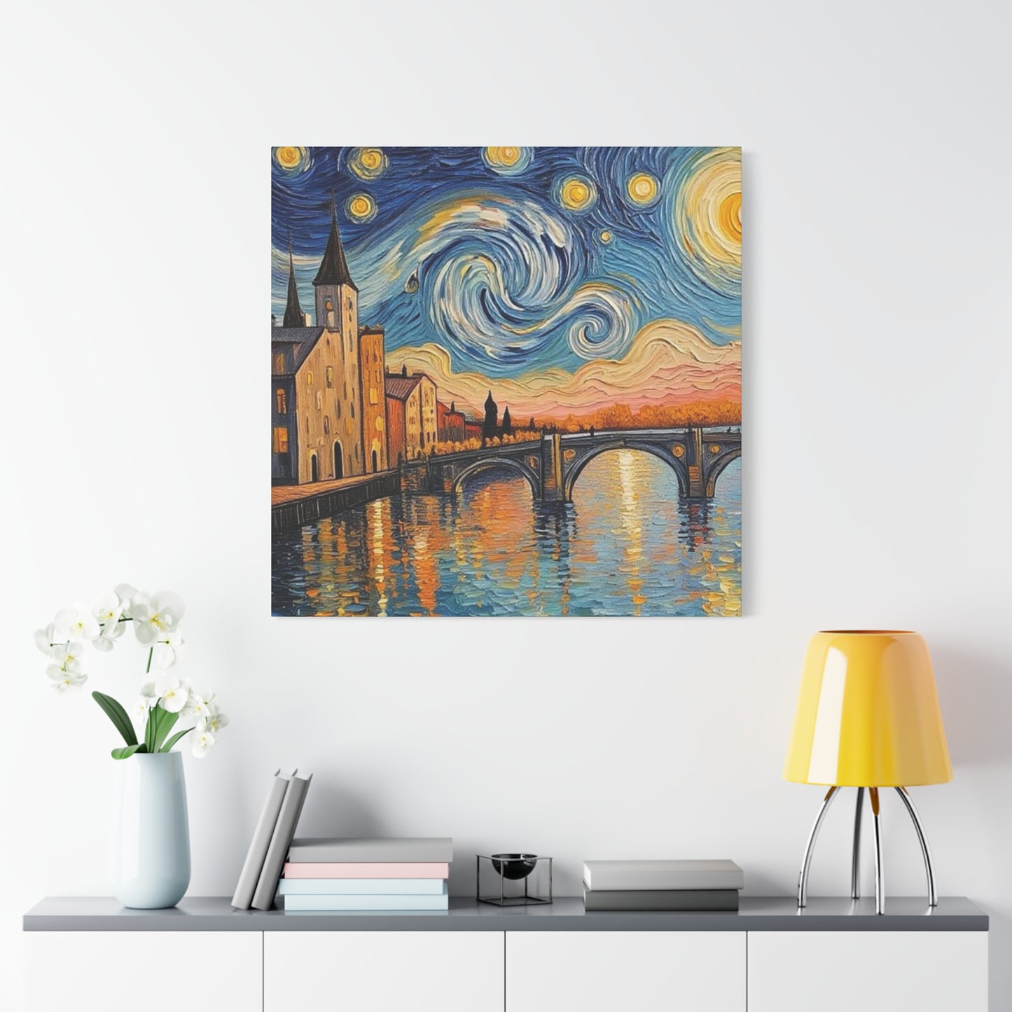 Van Gogh Style Arno River Bridge Canvas — Matte Stretched Wall Art
