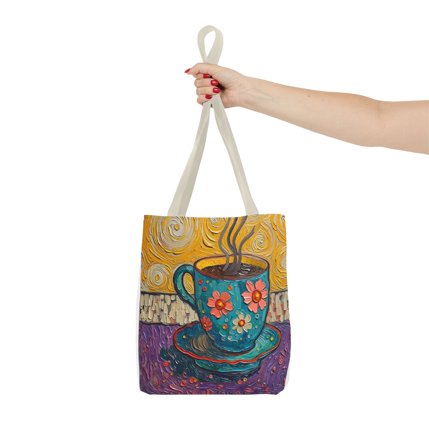 Floral Coffee Cup Tote Bag | Colorful Swirl Art Coffee Tote