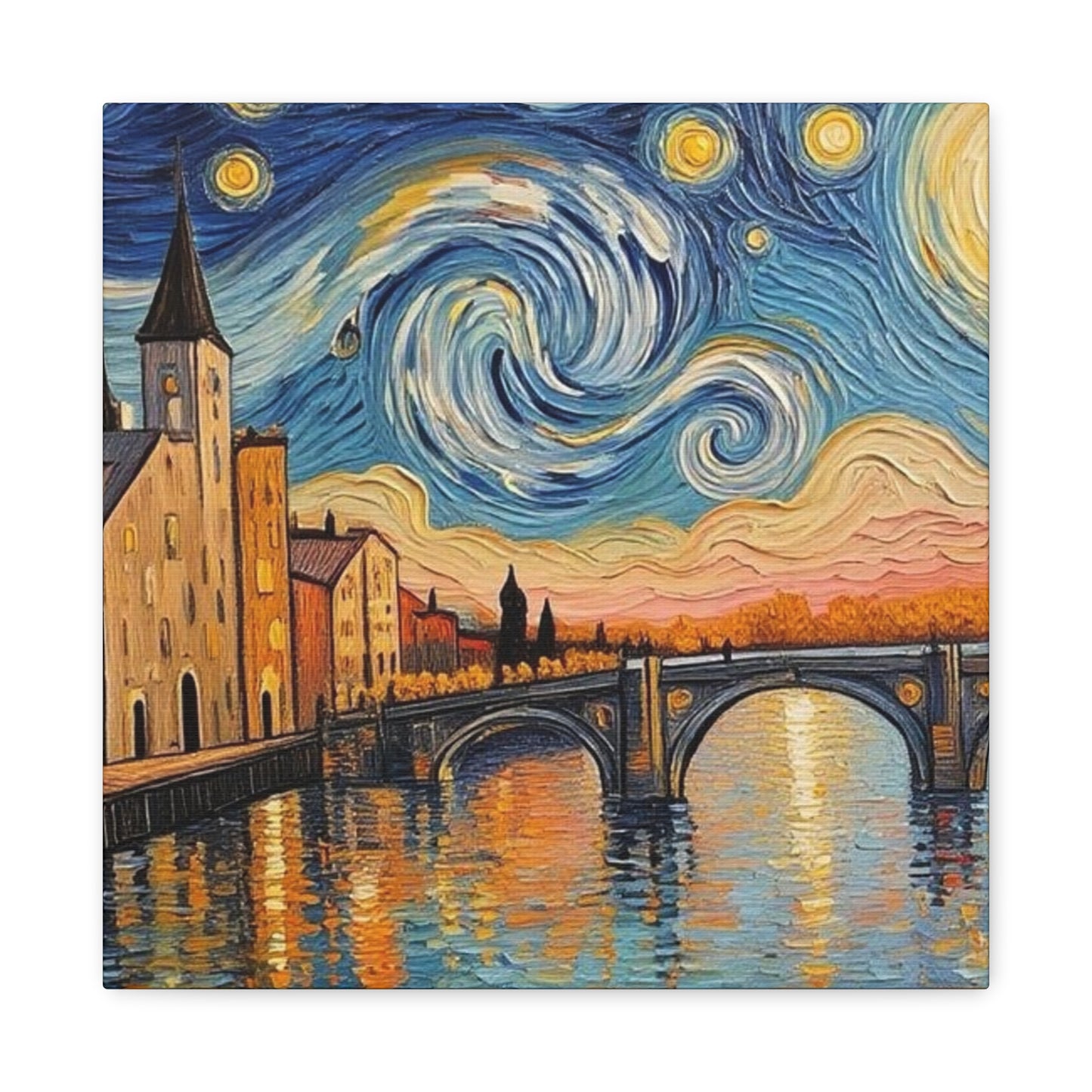 Van Gogh Style Arno River Bridge Canvas — Matte Stretched Wall Art
