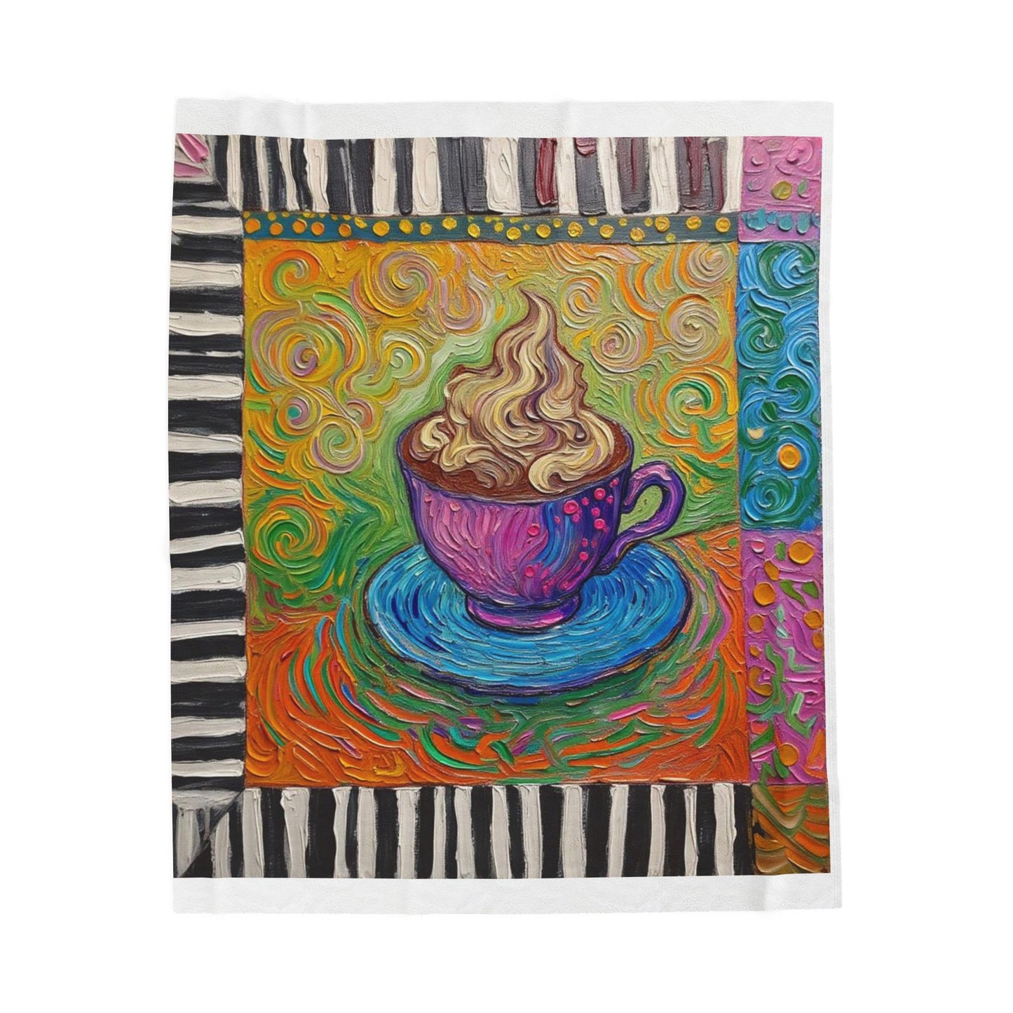 Whimsical Swirl Coffee Cup Velveteen Blanket | Colorful Teacup Art Throw