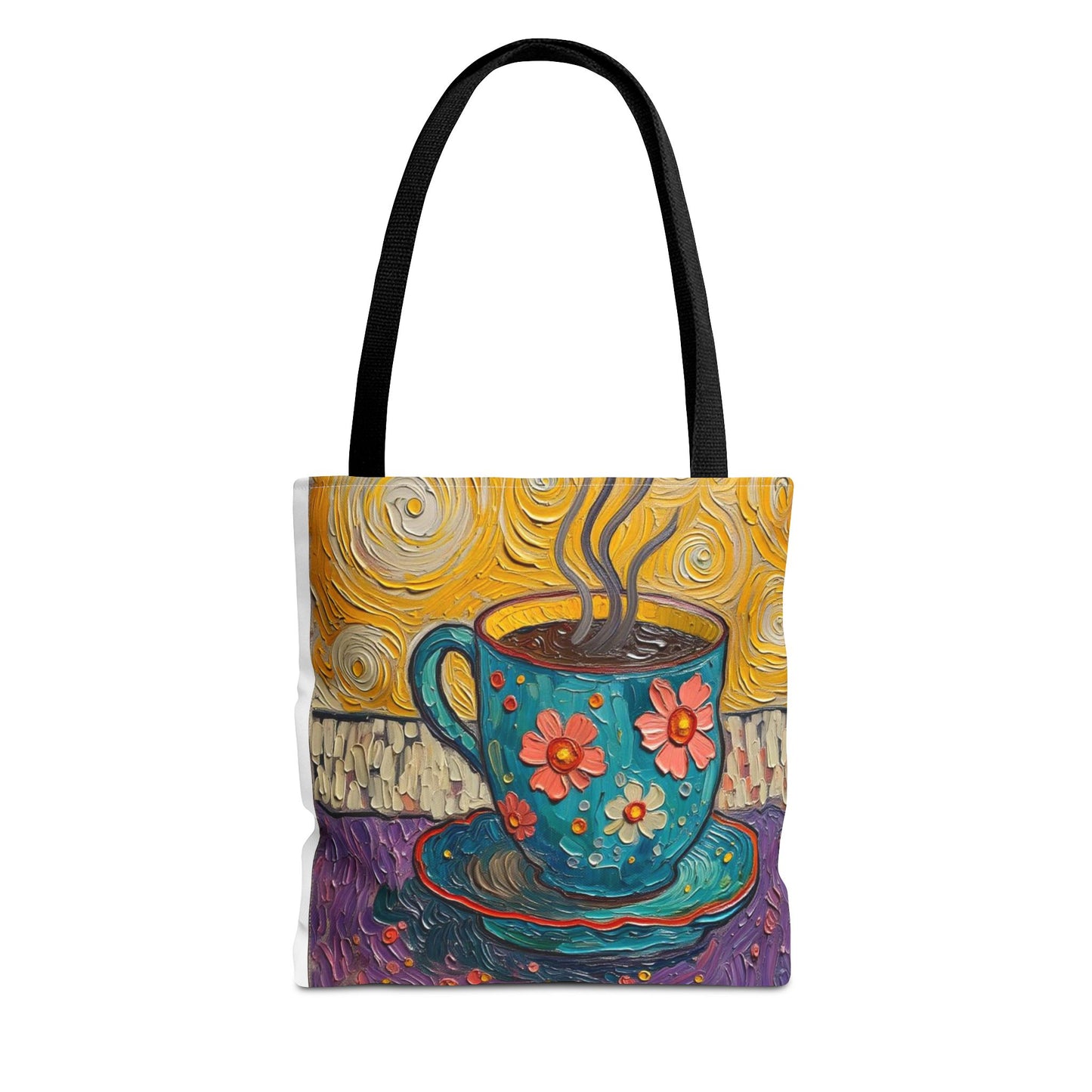Floral Coffee Cup Tote Bag | Colorful Swirl Art Coffee Tote