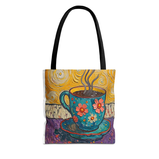 Floral Coffee Cup Tote Bag | Colorful Swirl Art Coffee Tote