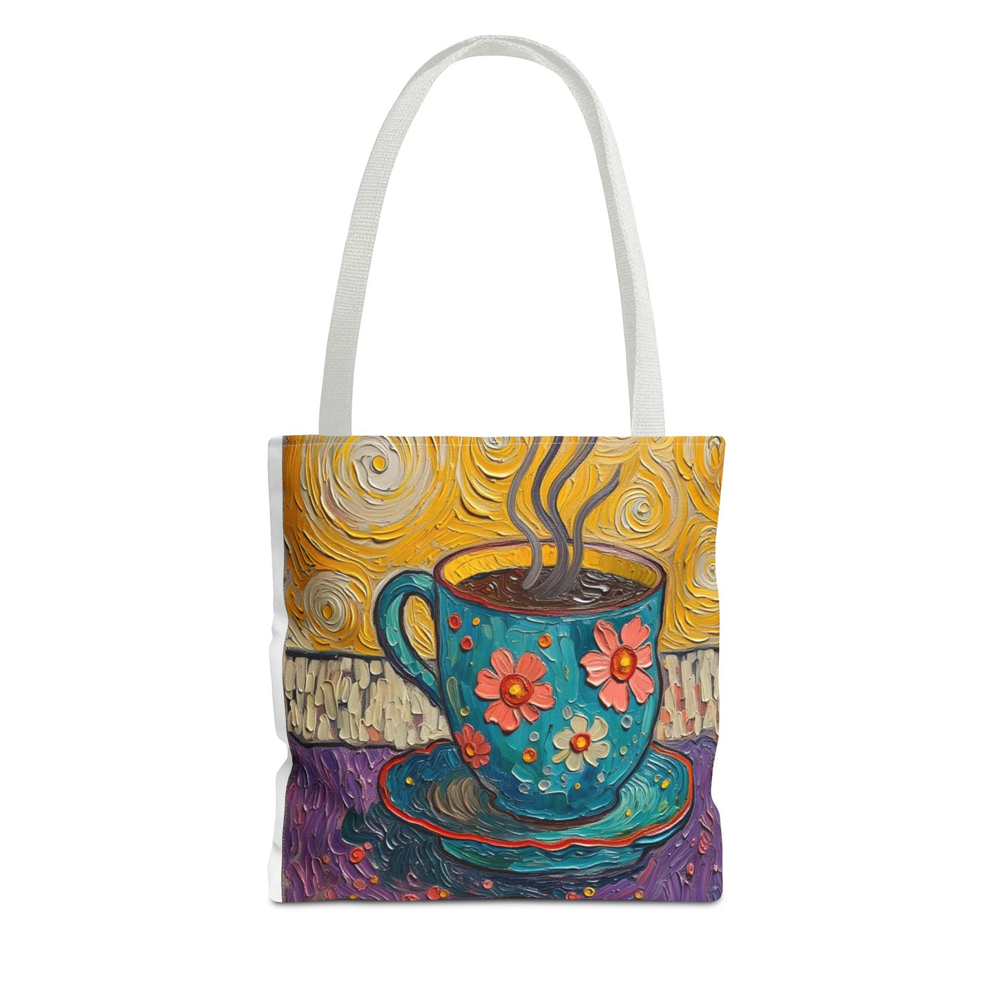 Floral Coffee Cup Tote Bag | Colorful Swirl Art Coffee Tote