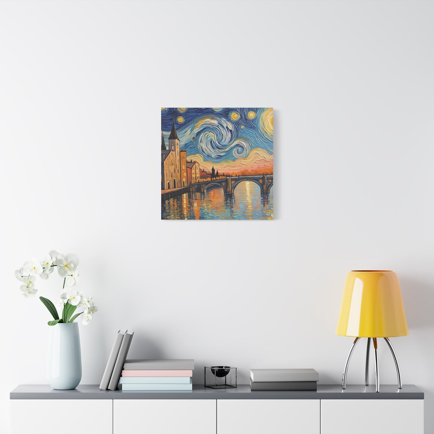 Van Gogh Style Arno River Bridge Canvas — Matte Stretched Wall Art