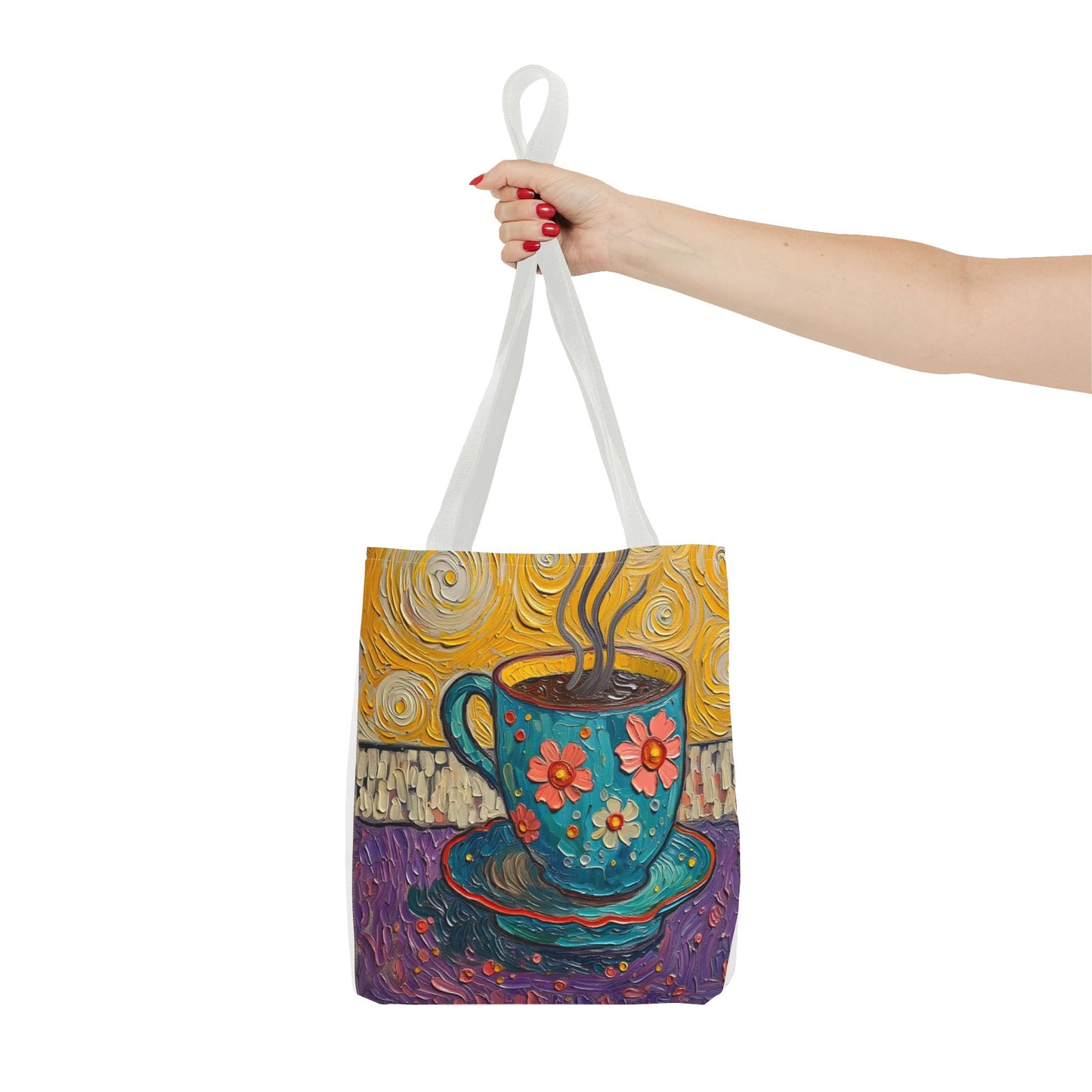 Floral Coffee Cup Tote Bag | Colorful Swirl Art Coffee Tote