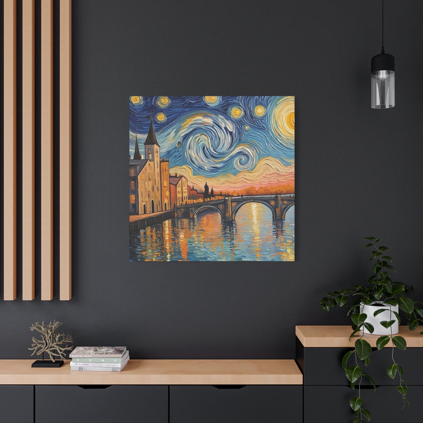 Van Gogh Style Arno River Bridge Canvas — Matte Stretched Wall Art